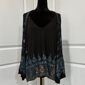 Free People Black and Blue Bohemian Blous